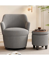 Streamdale Furniture 360 Swivel Accent Chair with Ottoman & Nail Trim