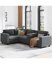 Streamdale Furniture L-Shaped Corduroy Sofa w/ Storage & Usb