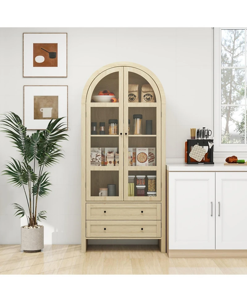 Streamdale Furniture 1 Pc. Wood Arched Design with Adjustable Shelves Kitchen Pantry Cabinet