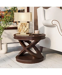 Streamdale Furniture Retro Round Wooden End Table, X-Base