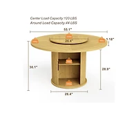 Casainc 55″ Round Dining Table with Rotating Tray and Storage Shelves only table）