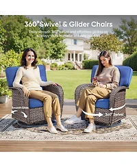 Gymojoy T-Frame Brown Wicker Outdoor Swivel Glider Chairs with Olefin 5 In. Thick Cushions 2-Pack）