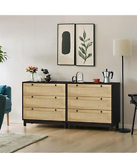 Streamdale Furniture Black 3-Drawer Woven Storage Cabinet (Set of 2