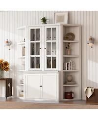 Streamdale Furniture 75" Display Cabinet & Triangle Bookshelves - White