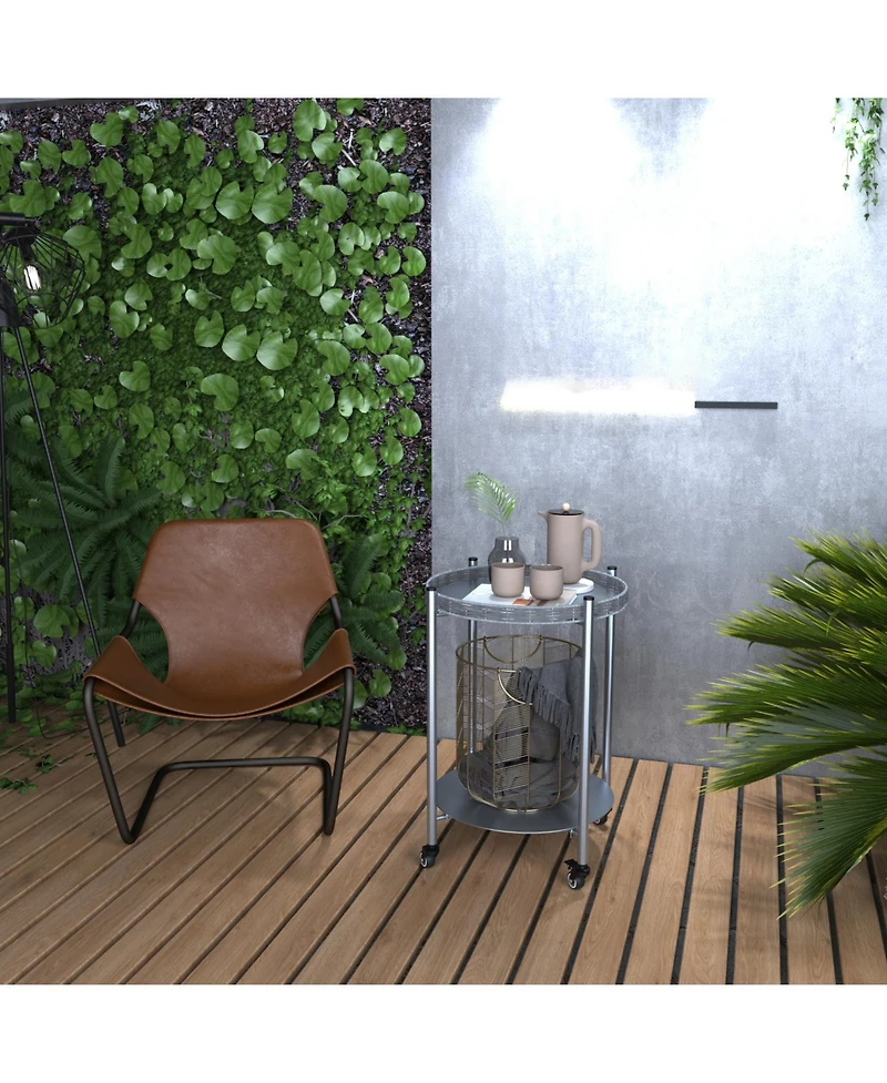 Streamdale Furniture Rolling Coffee Table - 2-Tier Silver Metal Side Table