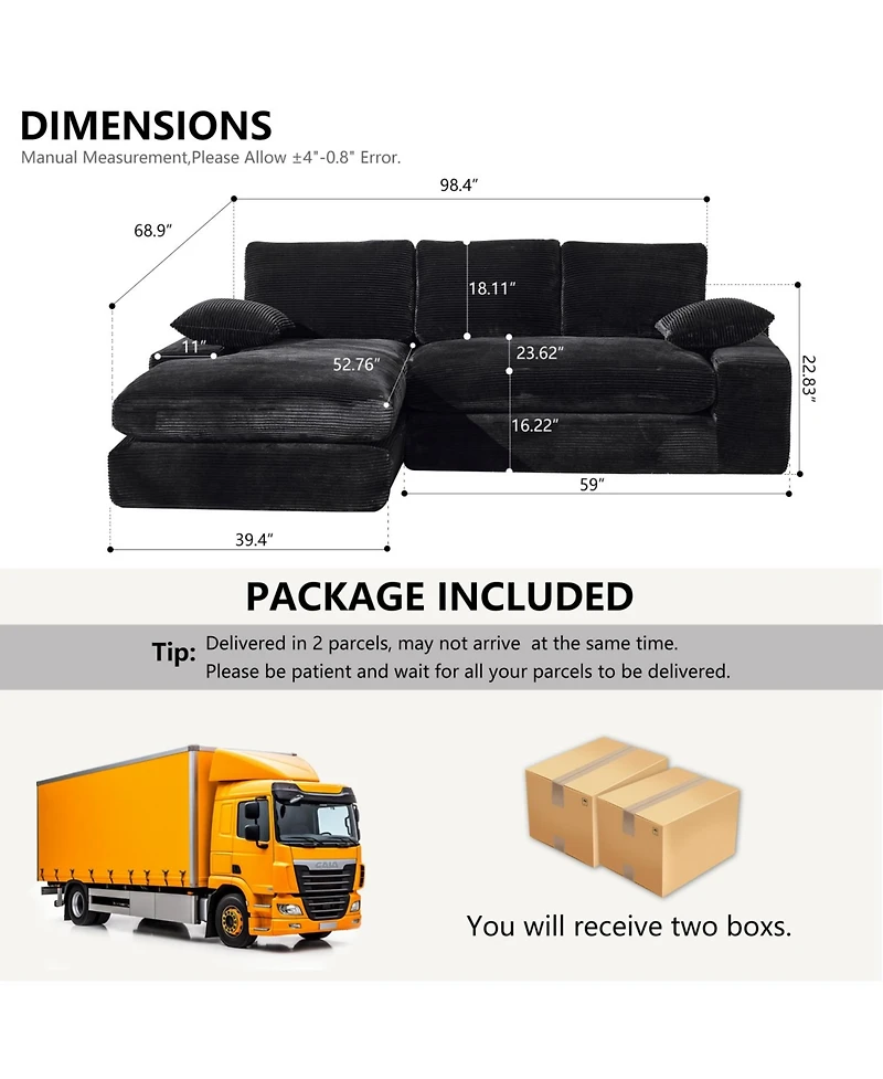 Streamdale Furniture 99" Modular Sectional Sofa Set, Modern Minimalist Couch, Sleeper