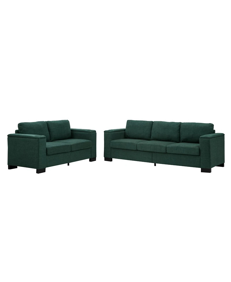 Streamdale Furniture Green Fabric Sofa Set with Cup Holder & Storage