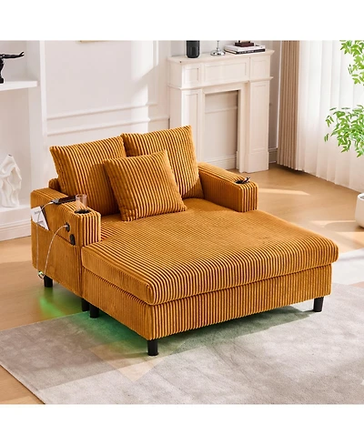 Streamdale Furniture Streamdale Corduroy Oversized Recliner Sofa w/ Usb, Led, Cup Holder