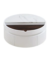 Streamdale White Round Lift Coffee Table, Marble/Wood Top, 29.5"