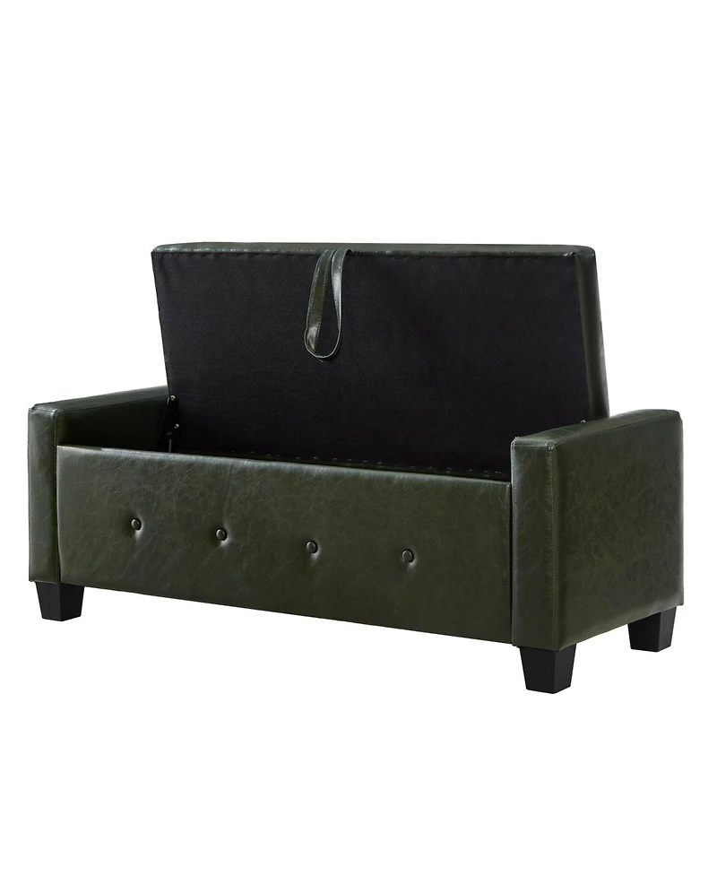 Streamdale Furniture Streamdale 48" Storage Ottoman Bench - Tufted Faux Leather - Dark Green