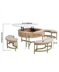 Streamdale Furniture Round Lift-Top Coffee Table with Storage & 3 Ottoman