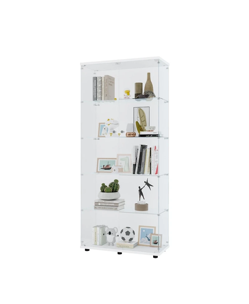 Streamdale Furniture Two Door Glass Cabinet Glass Display Cabinet with 5 Shelves White