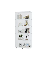 Streamdale Furniture Two Door Glass Cabinet Glass Display Cabinet with 5 Shelves White