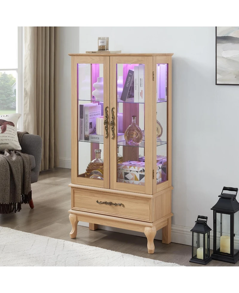 Streamdale Furniture Lighted Glass Curio Cabinet - Light Oak