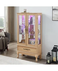 Streamdale Furniture Lighted Glass Curio Cabinet - Light Oak