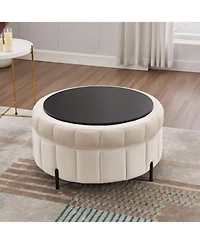 Streamdale Furniture 31.5" Beige Velvet Storage Ottoman with Reversible Lid