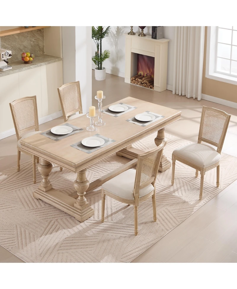 Streamdale Furniture French Country Dining Chairs, Rattan Back, Beige (Set of 2