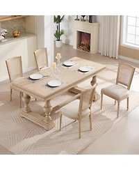 Streamdale Furniture French Country Dining Chairs, Rattan Back, Beige (Set of 2