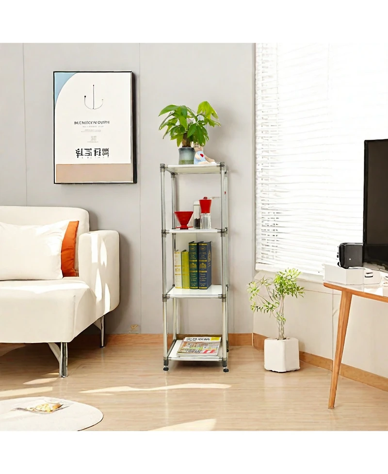 Streamdale Furniture Korean 4-Tier Stainless Steel Shelving Unit (49"H x 14.9"W