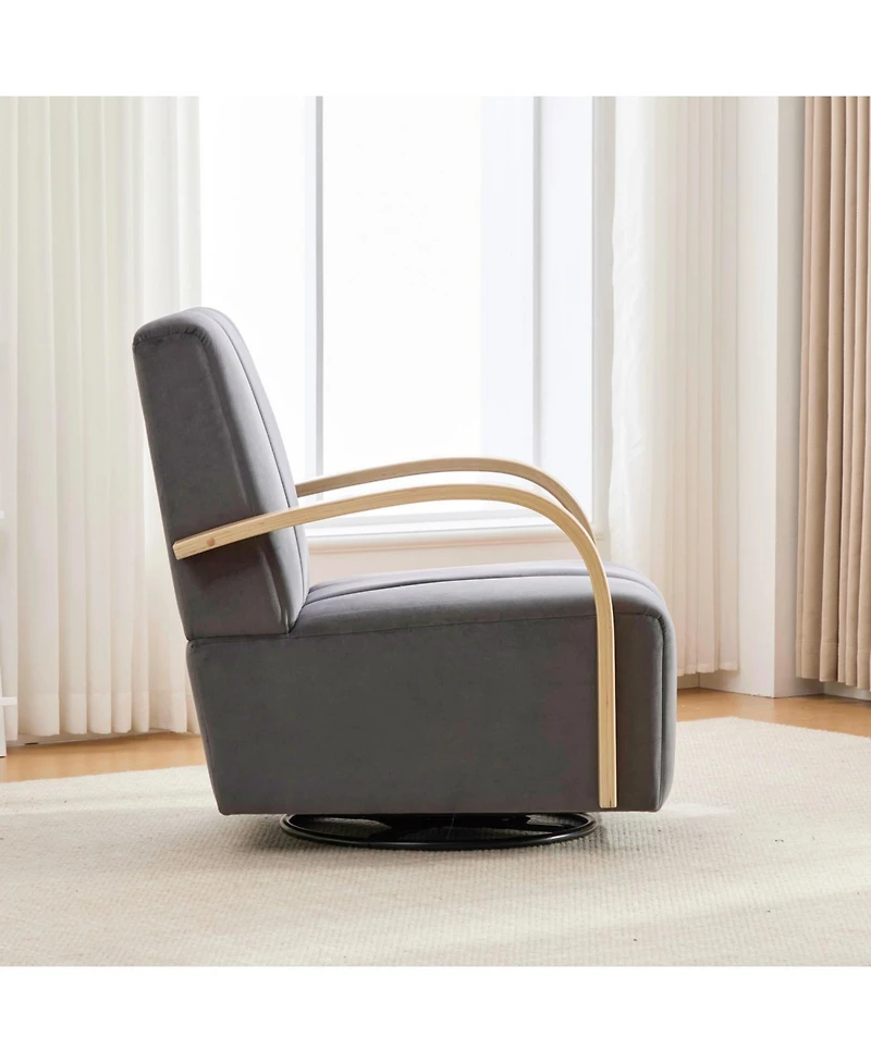 Streamdale Furniture Streamdale 30.7" Swivel Accent Chair - Channel Tufted, Solid Wood Arms - Charcoal