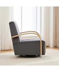 Streamdale Furniture Streamdale 30.7" Swivel Accent Chair - Channel Tufted, Solid Wood Arms - Charcoal