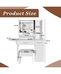 Streamdale Furniture Streamdale Vanity Desk with Led Mirror Power Outlet 3 Drawers 7 Shelves & Stool