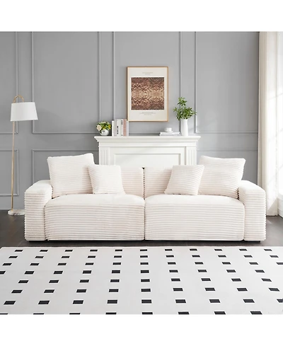 Streamdale Furniture 104" 4-Seat Beige Corduroy Sofa w/ Throw Pillows