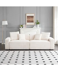 Streamdale Furniture 104" 4-Seat Beige Corduroy Sofa w/ Throw Pillows