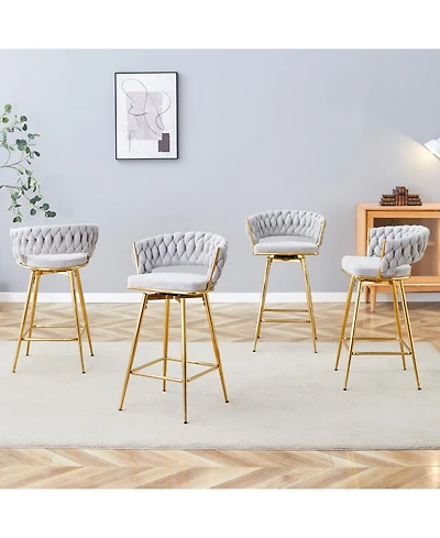 Streamdale Furniture Rotating Beige Linen Bar Stools - Golden Legs
