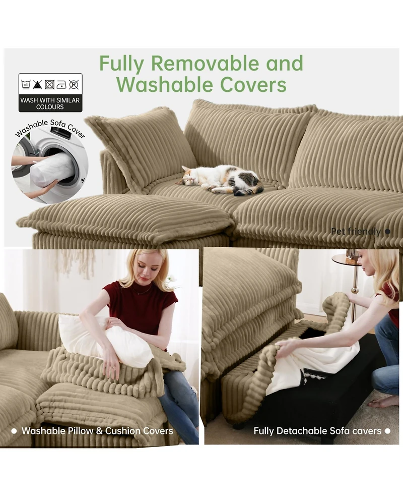 Streamdale Furniture Slipcovered 2-Seater Sofa with Ottomans Corduroy Camel