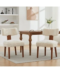 Streamdale Furniture Fur Fabric Armless Dining Chairs, Curved Back, Wood Legs, Ivory (Set of 2