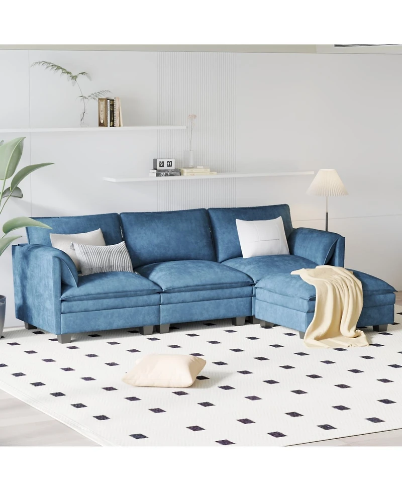 Streamdale Furniture Streamdale 107.8" 3 Seater L-Shaped Sofa Couch with Ottoman & Pockets