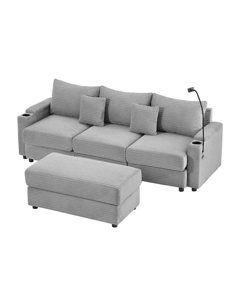 Streamdale Furniture Modern 3-Seater Sofa Sectional w/ Ottoman, Usb, Cup Holders