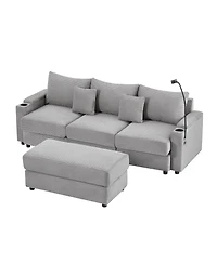 Streamdale Furniture Modern 3-Seater Sofa Sectional w/ Ottoman, Usb, Cup Holders