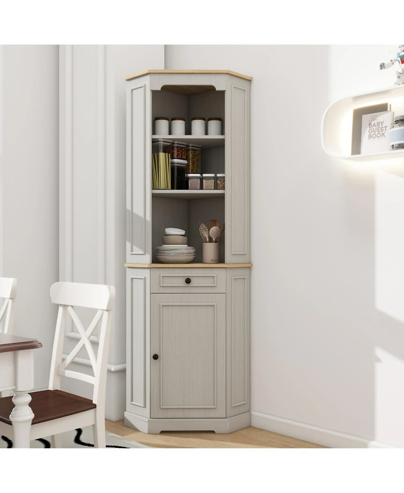Streamdale Furniture Fluted Corner Storage Cabinet - Antique White