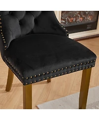 Streamdale Furniture Mid-Century Tufted Velvet Dining Chairs, Lion Head Ring, Gold Legs, Blue, 2-Pcs