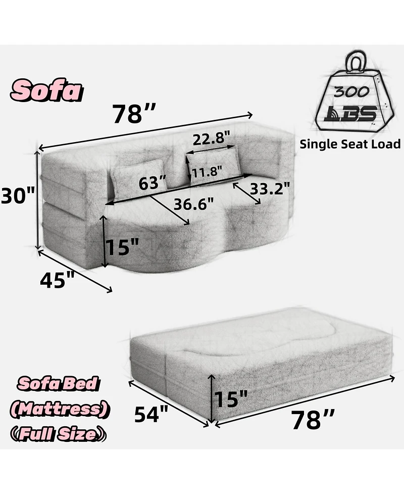 Streamdale Furniture Streamdale Corduroy Foam Sleeper Sofa Bed with Pillows