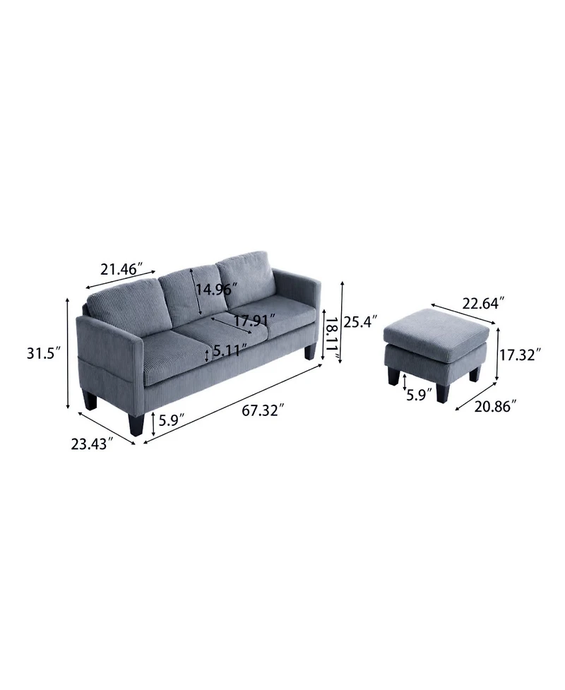 Streamdale Furniture L-Shaped Corduroy Sofa- Modern, Multi-Functional, Easy Assembly - Grey