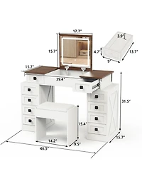 Streamdale Furniture Dimmable Led Vanity Desk with Flip Mirror & Storage