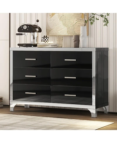 Streamdale Furniture Elegant High Gloss Dresser with Metal Handle, Mirrored Storage Cabinet 6 Drawers