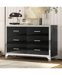 Streamdale Furniture Elegant High Gloss Dresser with Metal Handle, Mirrored Storage Cabinet 6 Drawers