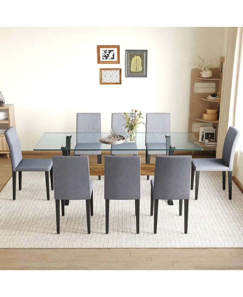 Streamdale Furniture Glass Top Table & Gray Linen Chairs