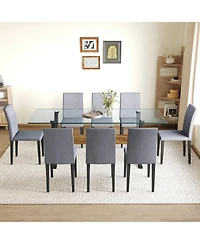 Streamdale Furniture Glass Top Table & Gray Linen Chairs