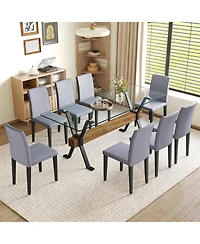 Streamdale Furniture Glass Top Table & Gray Linen Chairs
