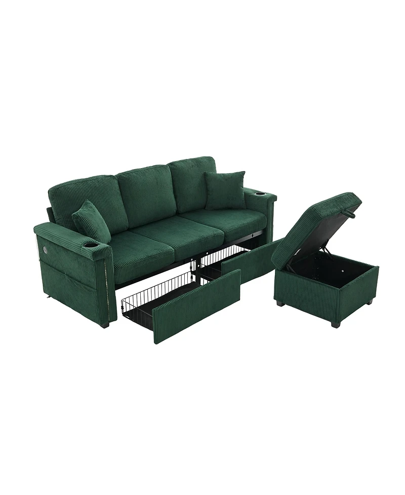 Streamdale Furniture L-Shaped Sectional Sofa w/ Storage Ottoman, Usb, Cup Holder