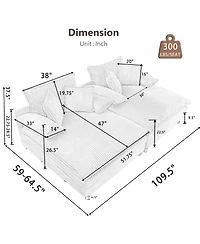 Streamdale Furniture Oversized Corduroy Chaise Lounge Sofa Bed with Pillows