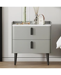 Streamdale Furniture Gray Nightstand with Marble Top & 2 Drawers
