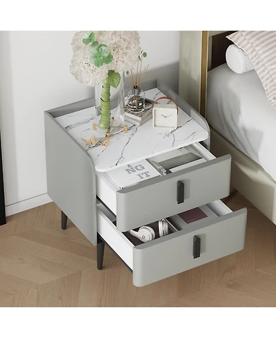Streamdale Furniture Gray Nightstand with Marble Top & 2 Drawers