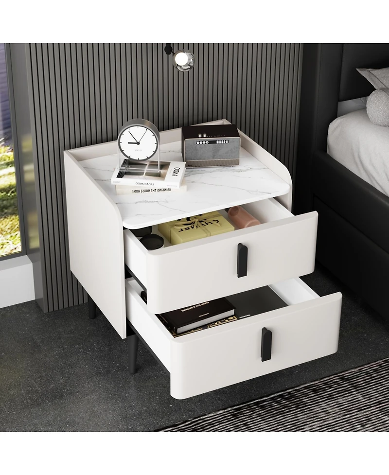 Streamdale Furniture Streamdale Gray Nightstand with Marble Top & 2 Drawers