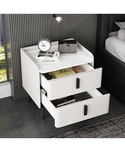 Streamdale Furniture Streamdale Gray Nightstand with Marble Top & 2 Drawers